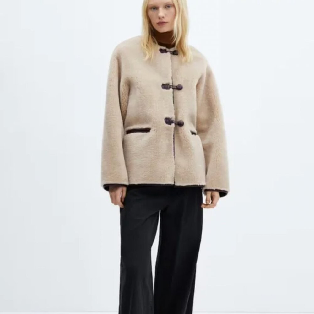 Mango Fur Effect Coat With Appliqués